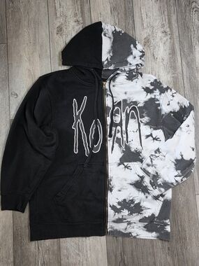 KORN Logo Split Two-tone Zip-up Hoodie Sz Md (Hottopic)